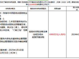 珠海市中西醫結合醫院2024年10月17日采購意向公開