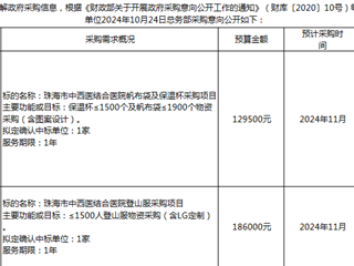 珠海市中西醫結合醫院2024年10月28日采購意向公開