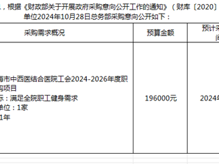 珠海市中西醫結合醫院2024年12月19日采購意向公開